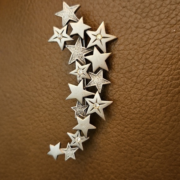 Vintage JJ Jonette Shooting Stars Pewter Brooch Pin - Picture 2 of 5